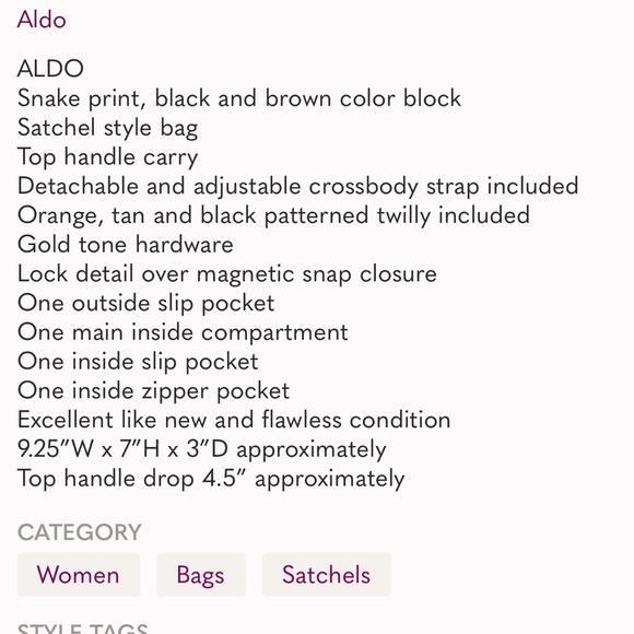 Snake print color block Aldo satchel bag (LIKE NEW) - Picture 12 of 12